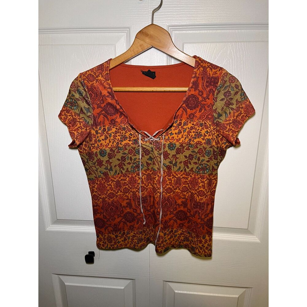 Absoluto Women’s Boho Paisley Lace-Up Top Medium